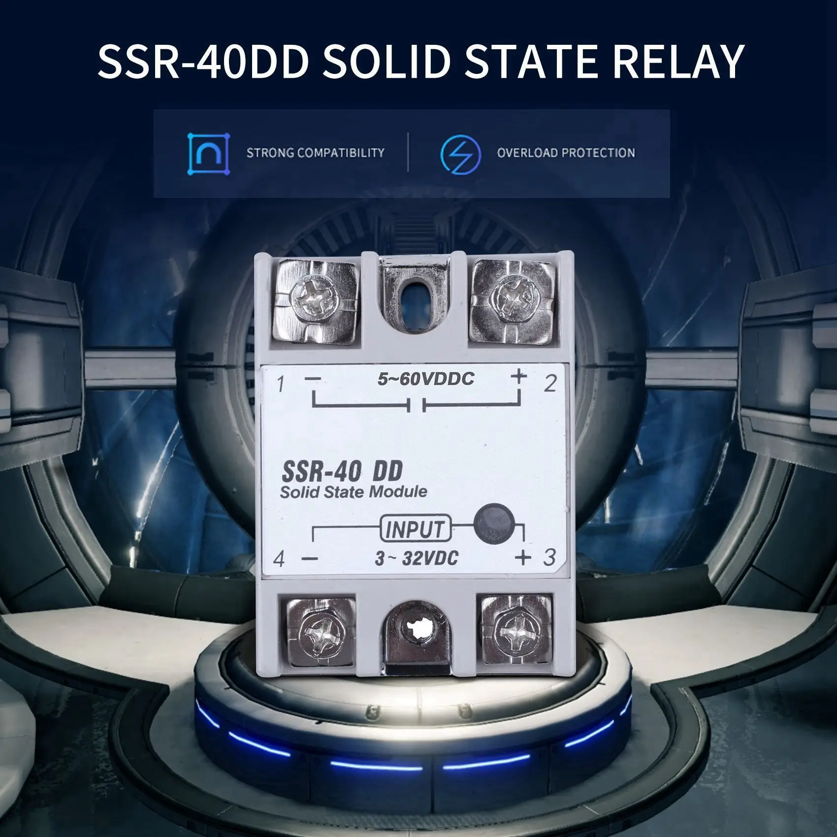 Compatible Single Phase Solid State Relay DC-DC SSR-40DD 40A DC3-32V DC5-60V White+Silver