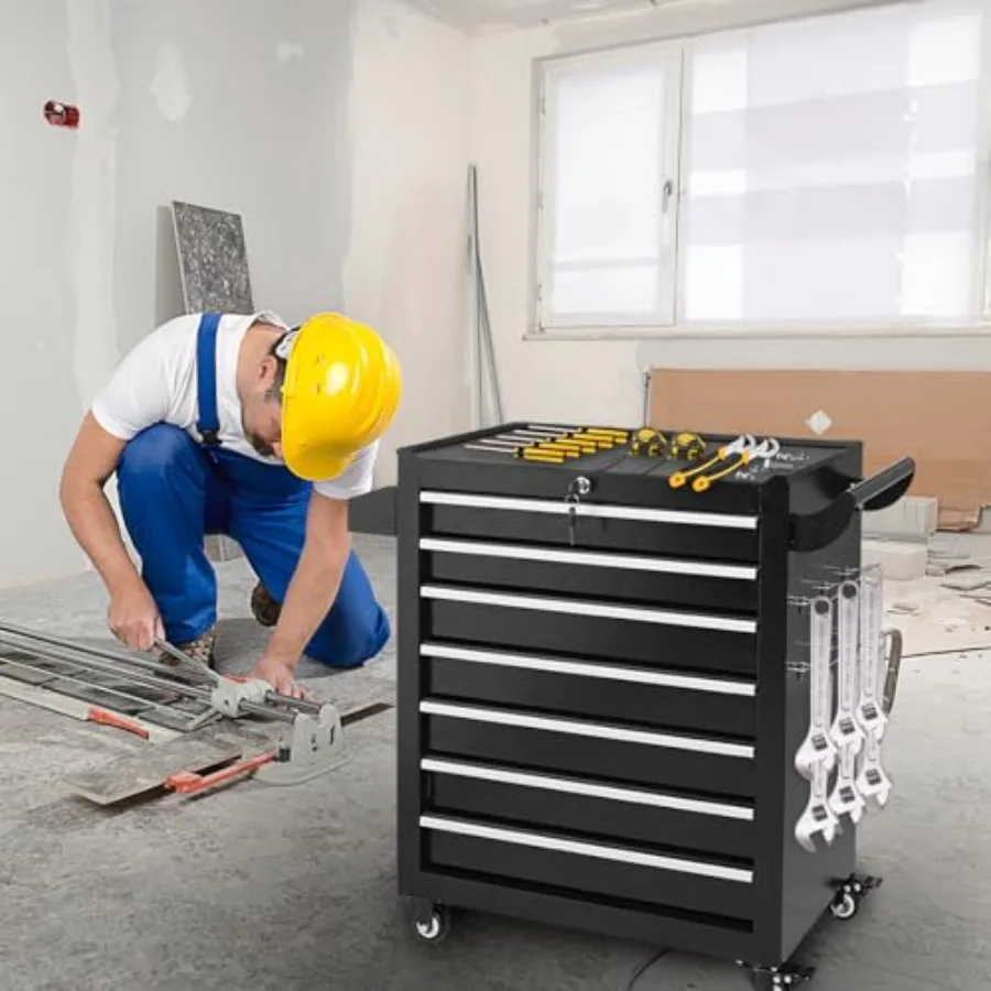 المتداول أداة الصدر 7-دراز صندوق أدوات معدني مع عجلات المرآب تخزين عربة أدوات مع قفل أدوات درج صندوق أدوات تنظيم fo