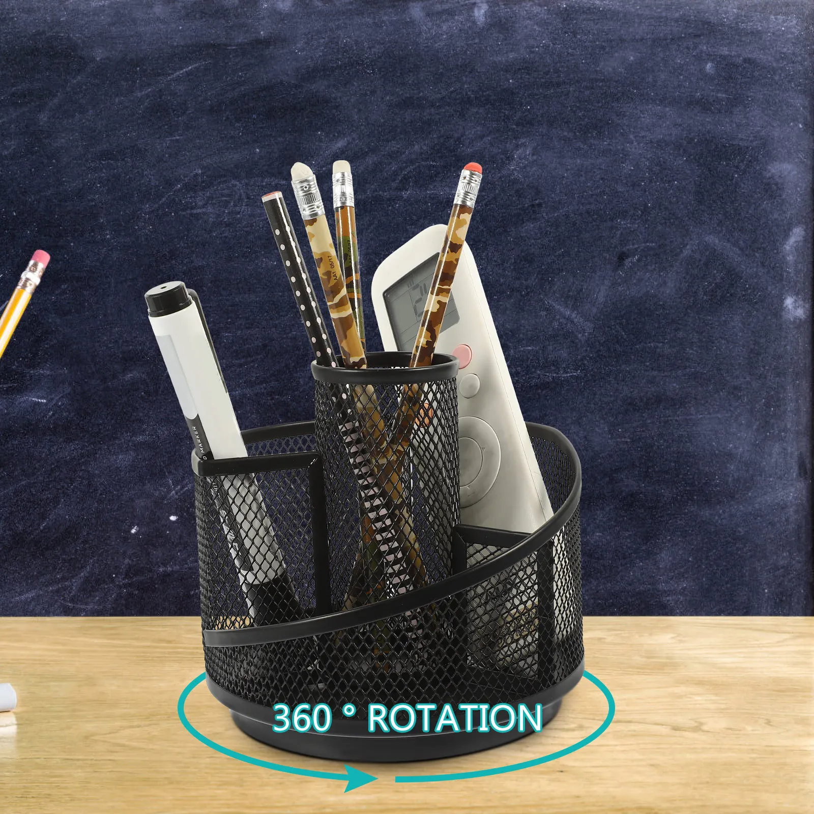 

Rotating Pen Holder Iron Metal Multi-Function Pencil Organizer Desktop Office Storage Pen Ruler Brush Holder