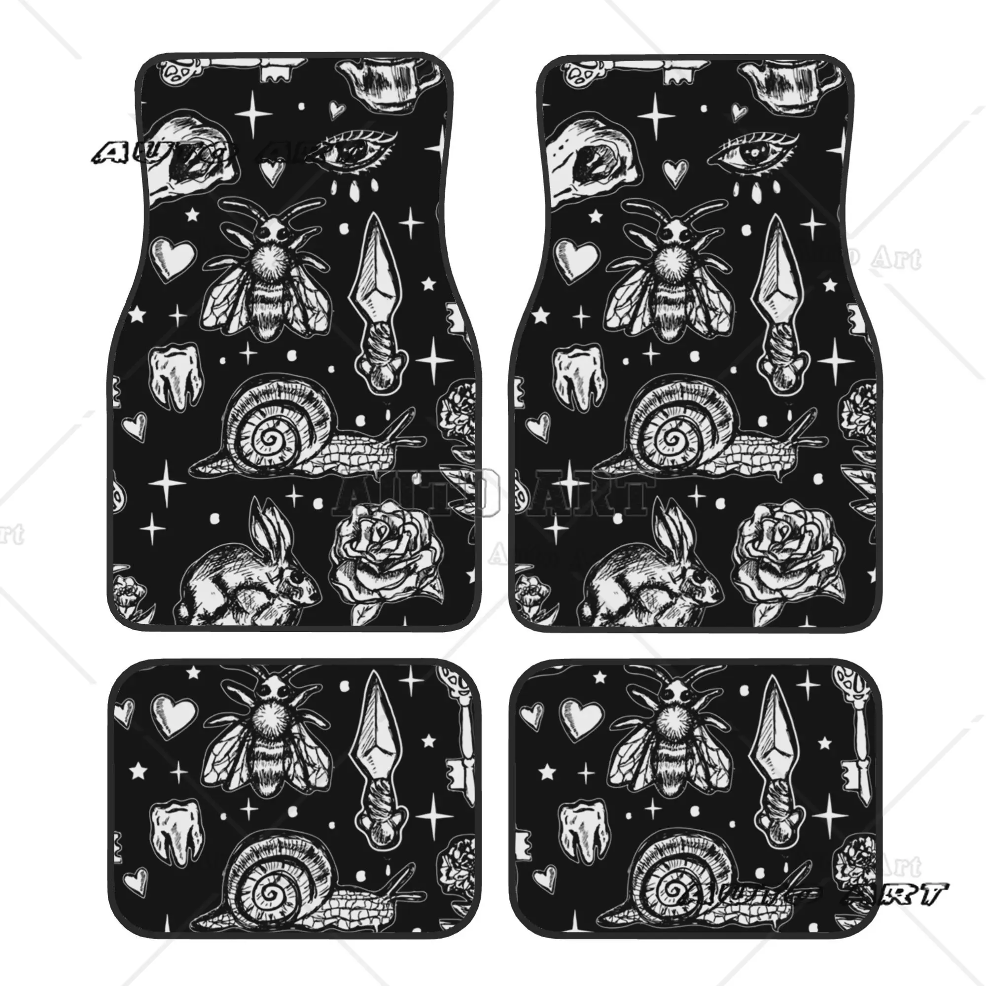 Halloween Colorful Witch Magic Witchcraft Cat Car Floor Mats 4 Pieces Crystal Velvet Universal Car Front Rear Carpets Foot Mats