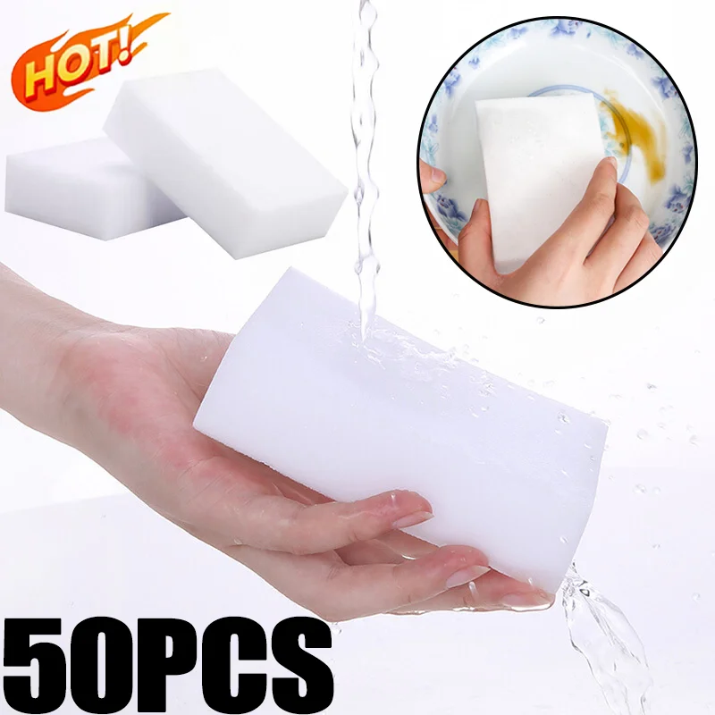 

50Pcs White Melamine Sponge Eraser Multi-functional Car Interior Detail Cleaning Tools Magic Sponge for Kitchen Bathroom Office