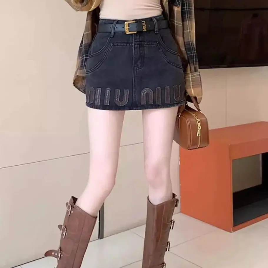 Design Anti-Exposure And High Waist Sense Of Denim Skirt Set Korean Fashion Short Sleeved T-Shirt Western Style Denim New Skirt