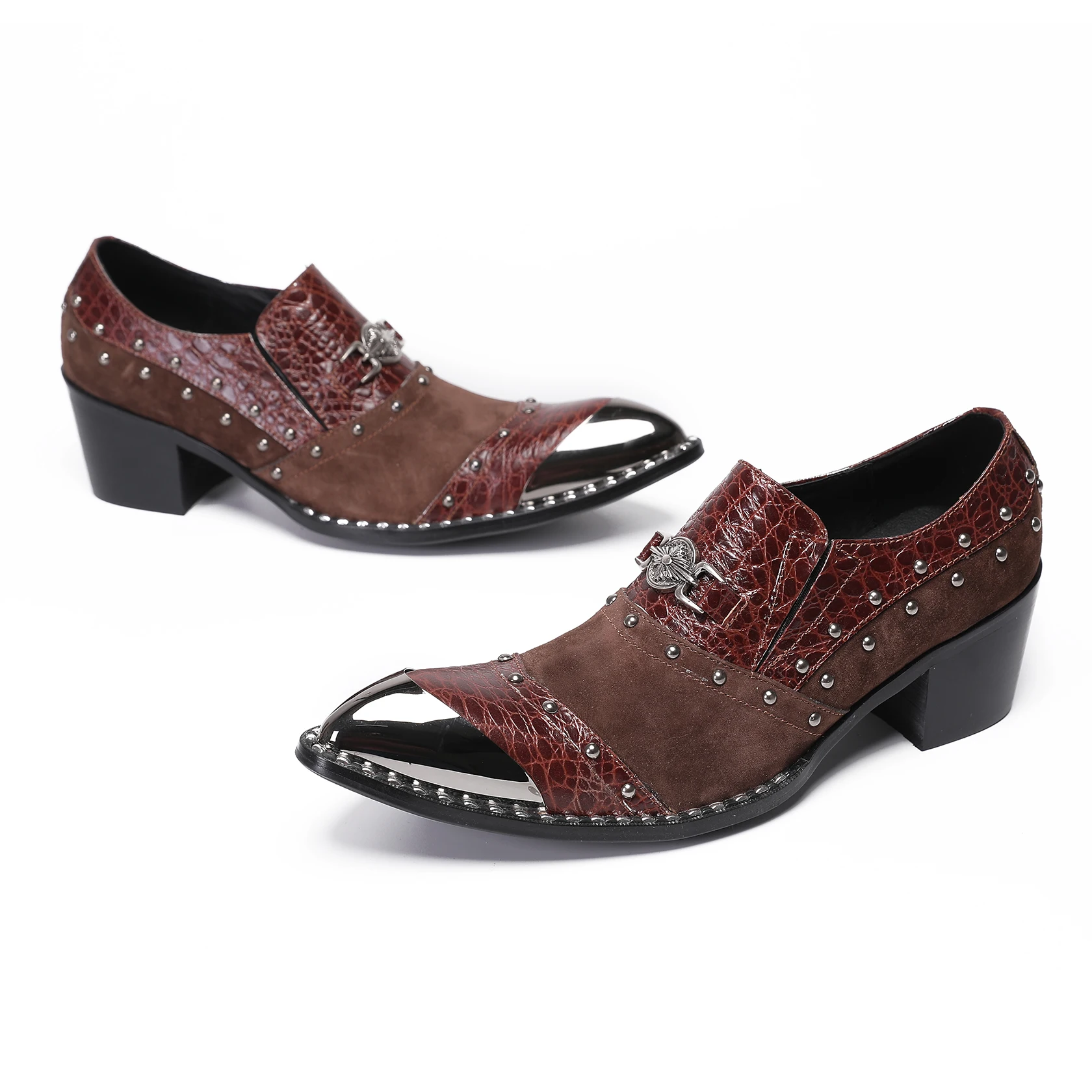 Fashion Pointed Toe Genuine Leather Men Dress Shoes Slip on Business Office Leather Shoes Male Party Formal Brogue Shoe Big Size