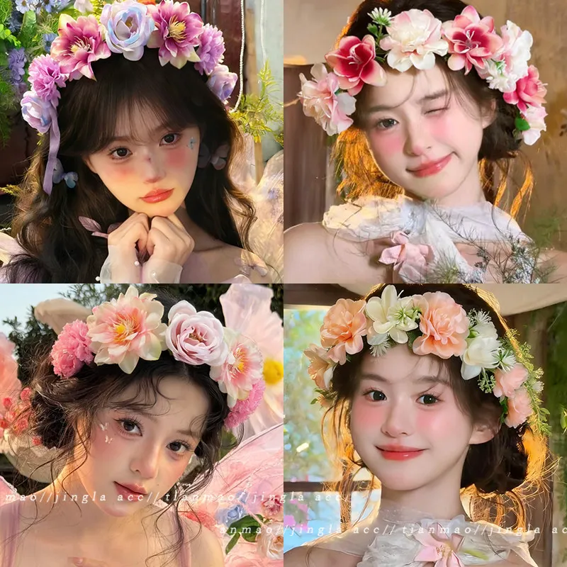 

Супермодная повязка на голову в стиле Мори с цветами, для женщин, для фотосессий, милая имитация цветов, аксессуар для волос