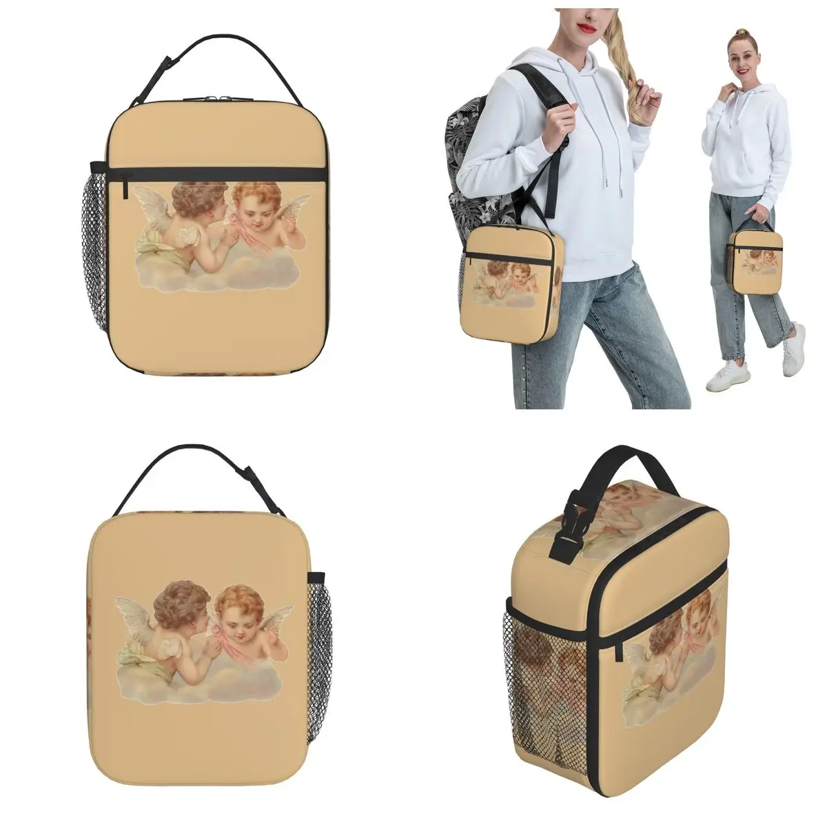 Querubins-Lunch Bags Isolados Térmicos para Crianças, Recipiente de Alimento Portátil, Caixas Refrigeradoras para Escritório, Anjo