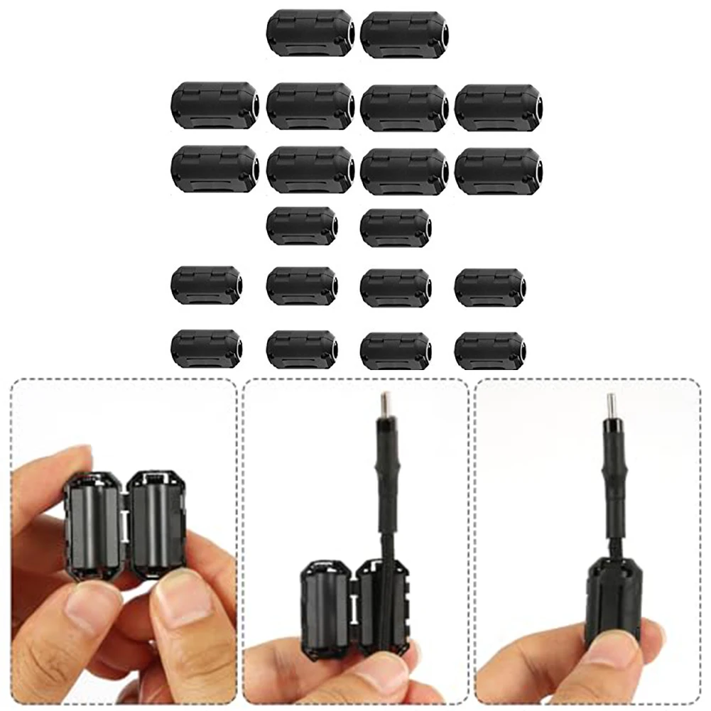 20 Pack of Ferrite Core Beads Clip On Noise Suppressors for Various Cables to Reduce Electromagnetic Interference