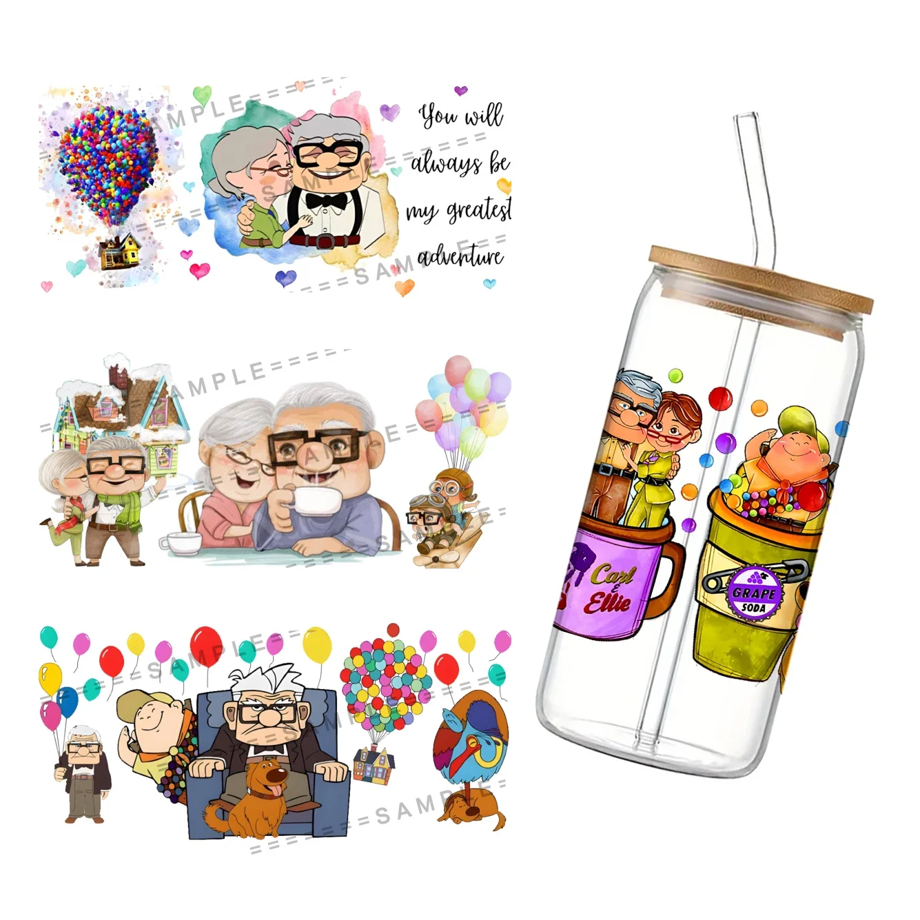 Disney Cartoon Movie Up Pattern UV DTF Transfer Sticker Waterproof Transfers Decals For 16oz Glass Cup Wrap Stickers