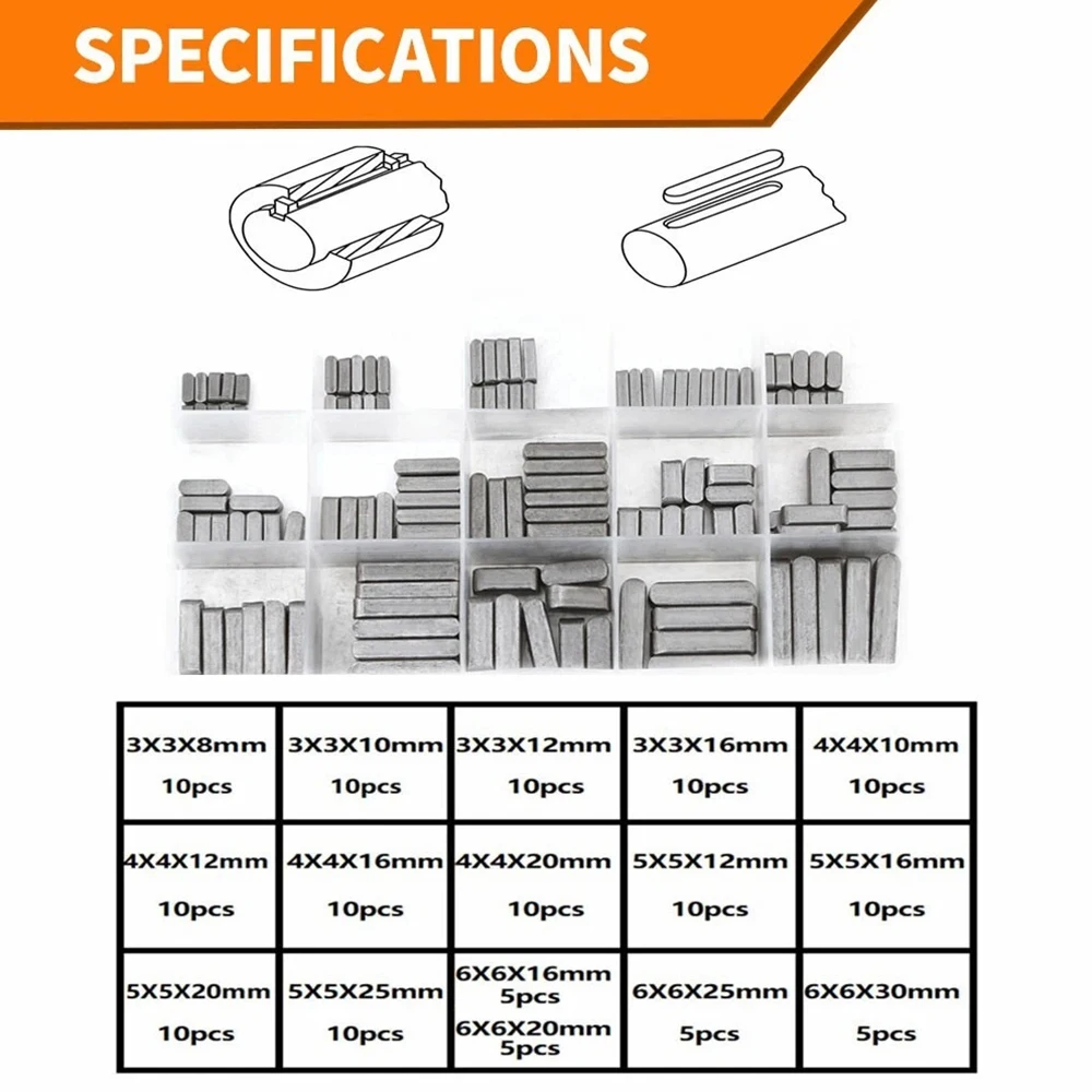 

Steel Machine Keyway Assortment, 140PCS 8-30mm Parallel Drive Shaft Key Round Ended Key for Shaft Type Fastening Connection