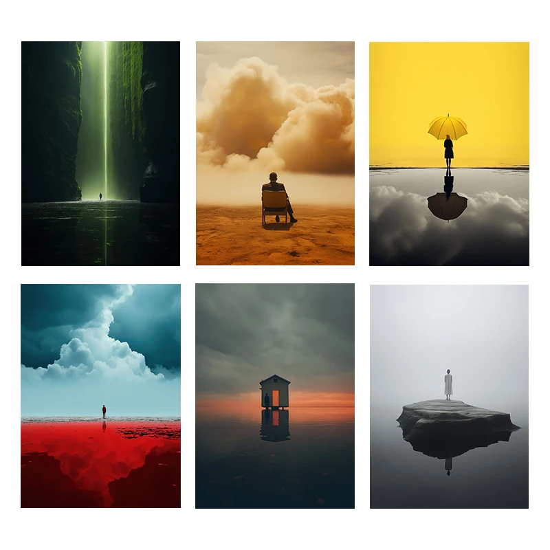 Arte surrealista, paisaje, póster de fantasía, ecoes de la existencia, impresiones en lienzo, pintura, imágenes artísticas de pared, decoración para el hogar y la habitación