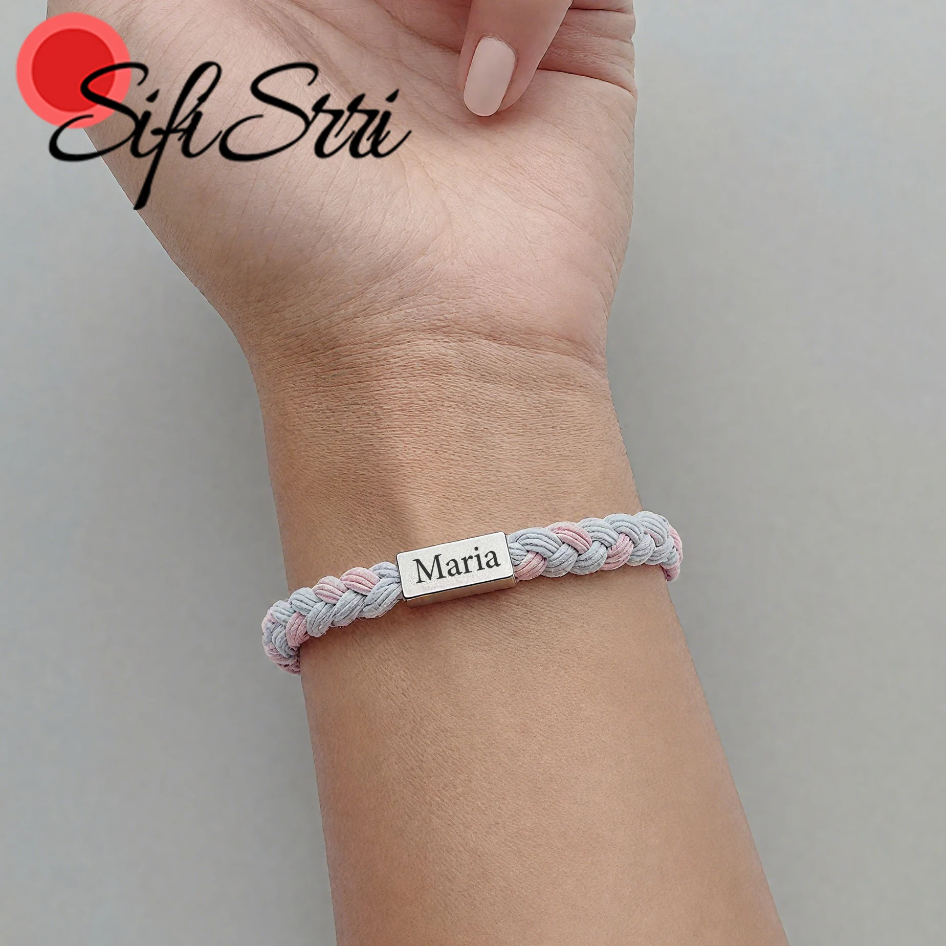 Sifisrri Engrave Name Bracelets For Women Stainless Steel Jewelry Color Elastic Rubber Chain Personalized Couple Christmas Gift