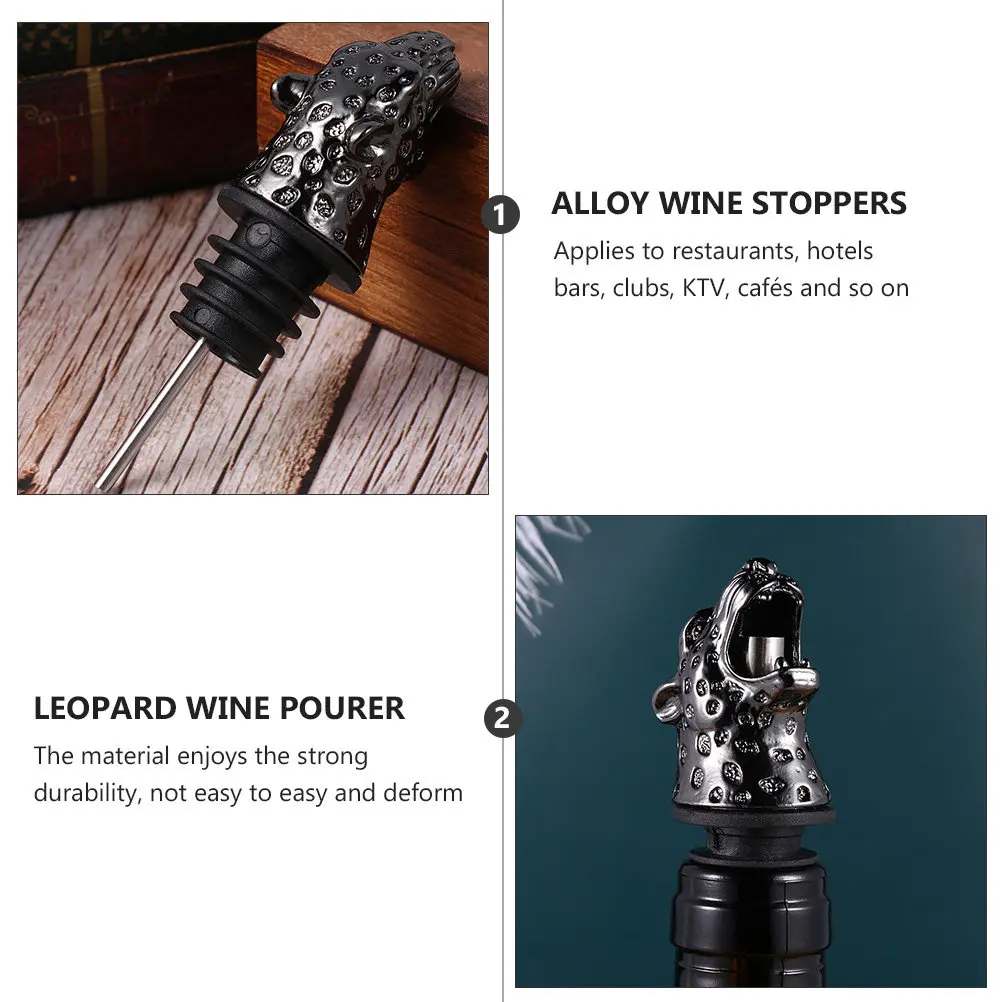 2Pcs Animal Shape Alloy Wine Pourer Leopard Head Liquor Pourer for Commercial Bars Restaurants Hotels Ktv Cafes Salad Dressing