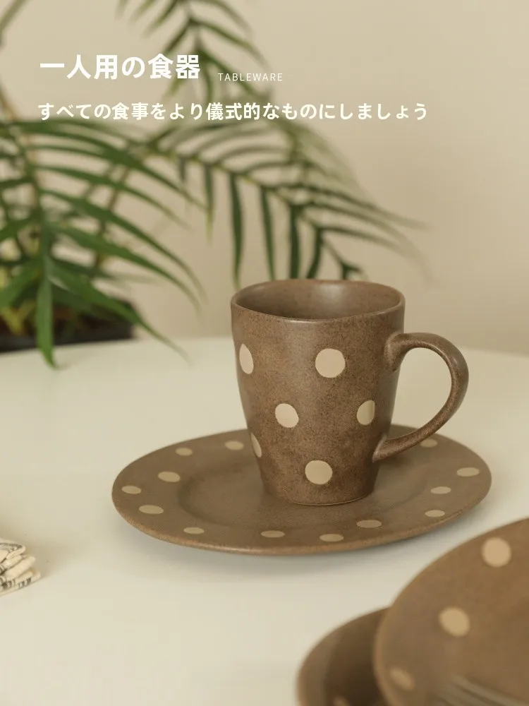 

Japanese Sle Cerc Coffee Milk Office Cup Polka Dot Creative High Aesthetic Value Single Ear Handle Busin Cup