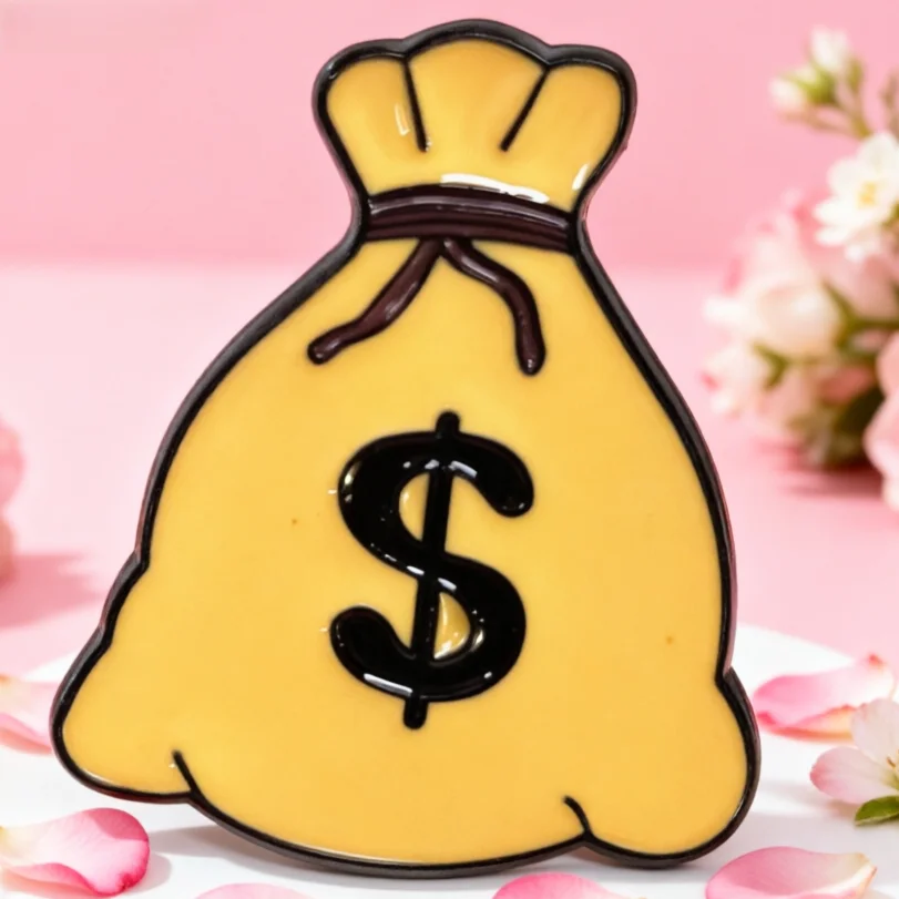 Funny Dollar Money Bag Lapel Pin Yellow Cartoon Cash Sack Wealth Themed Enamel Brooch Jewelry Gift For Entrepreneur Fans