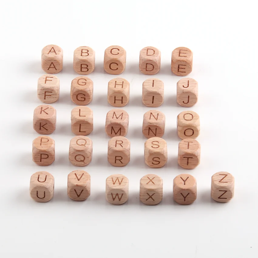 20pcs 12MM Natural Beech Wooden Letter Beads Square English Letter Spacer Beads Suitable For Jewelry Diy Accessories Making