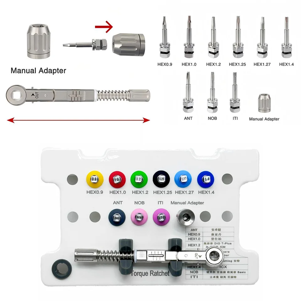 Universal Dental Implant Torque Wrench Drivers Kit Square Box Restoration Precision Hex 0.9 1.0 1.2 1.25 1.27 1.4 Screwdriver