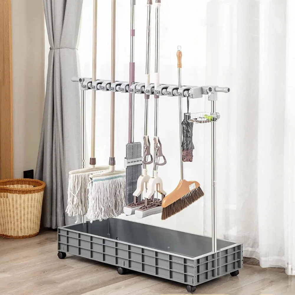 

Портативная полка для хранения швабры и метлы из нержавеющей стали — прочный напольный органайзер для инструментов для влажной чистки