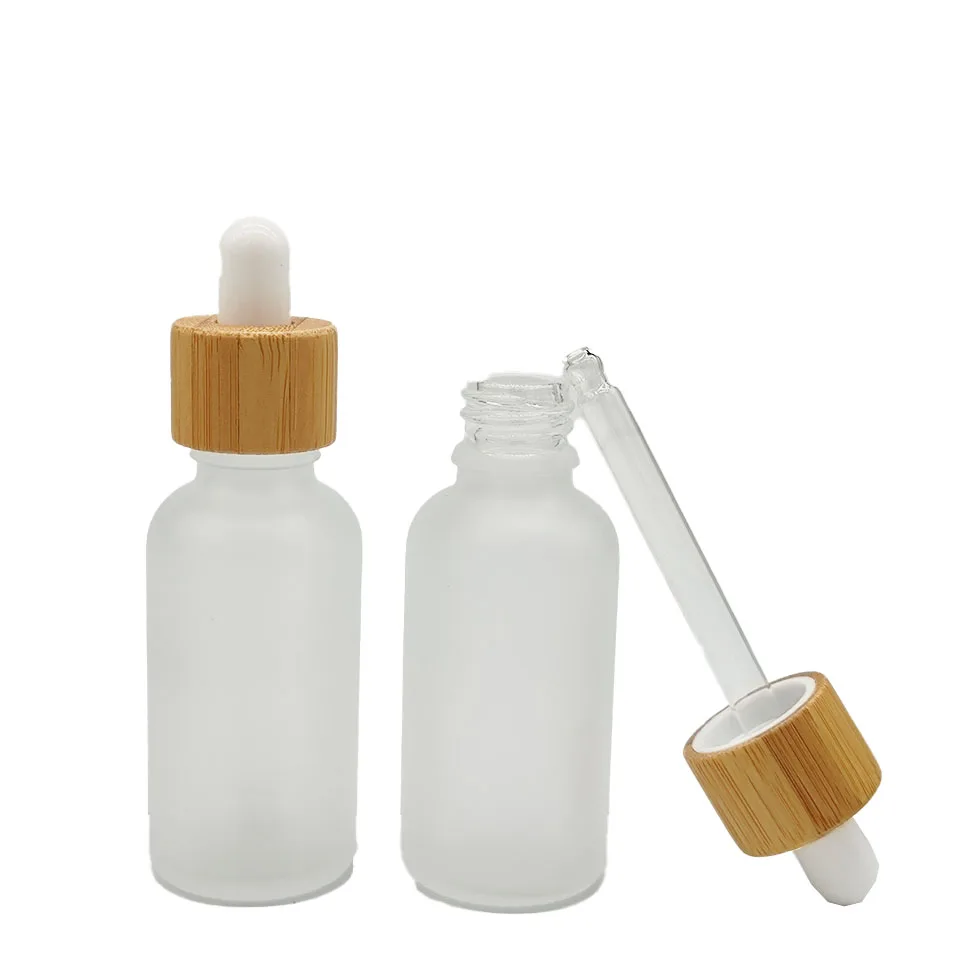 24 عبوة من زجاجات قطارة زجاجية سعة 30 مل مع غطاء من الخيزران زجاجة زيت عطري فارغة حاويات مستحضرات التجميل قوارير جرة زجاجية