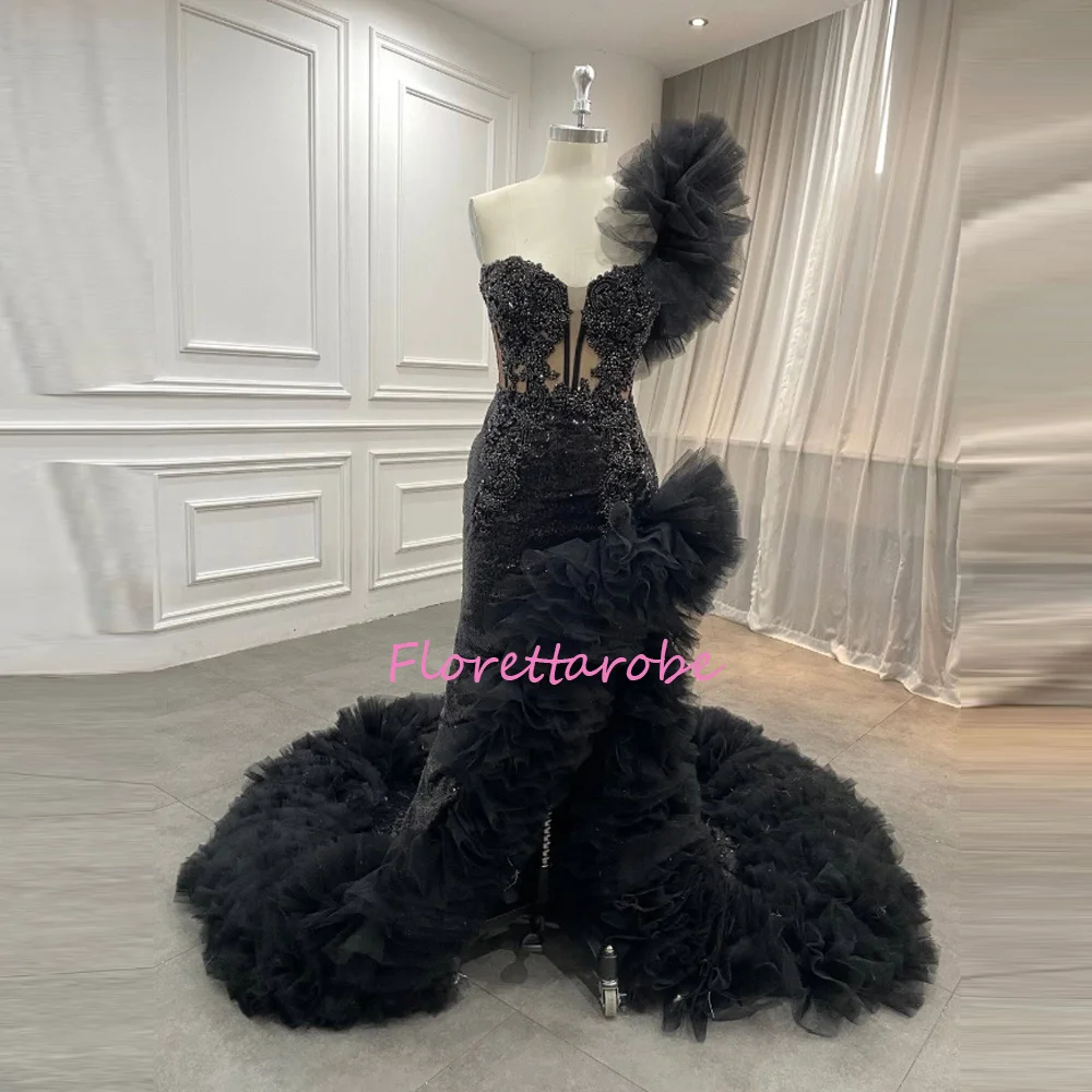 Luxury Prom Dresses For Women Ruffles Gala Appliques Beads Wedding Gowns One Shoulder Evening Dress Plus Size Customized