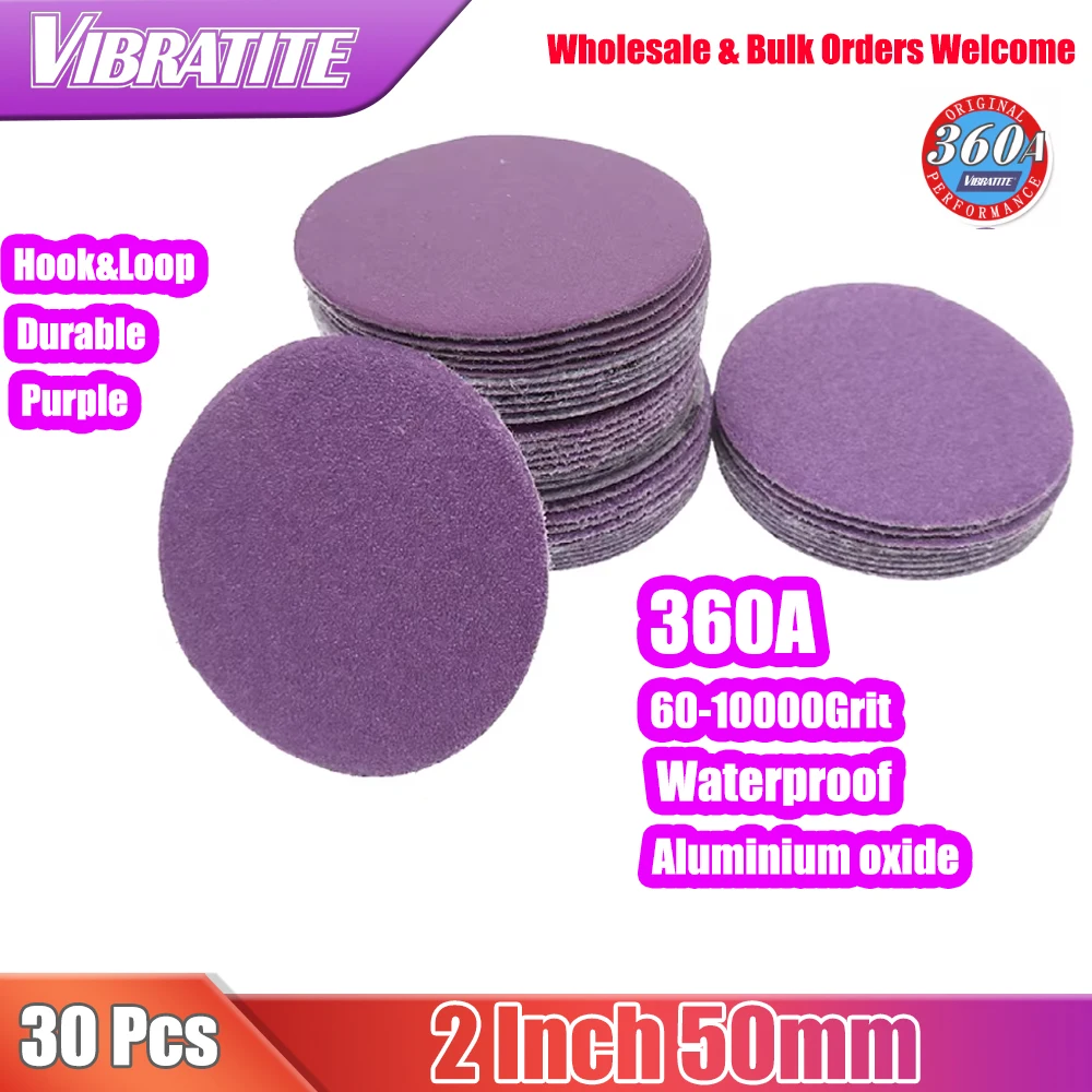 30 Stück 2 Zoll 50mm Lila Schleifscheiben Nass/Trocken 60-10000 Körnung Klettverschluss Aluminiumoxid Schleifpapier für Bohrer Schleifer Rotationswerkzeuge