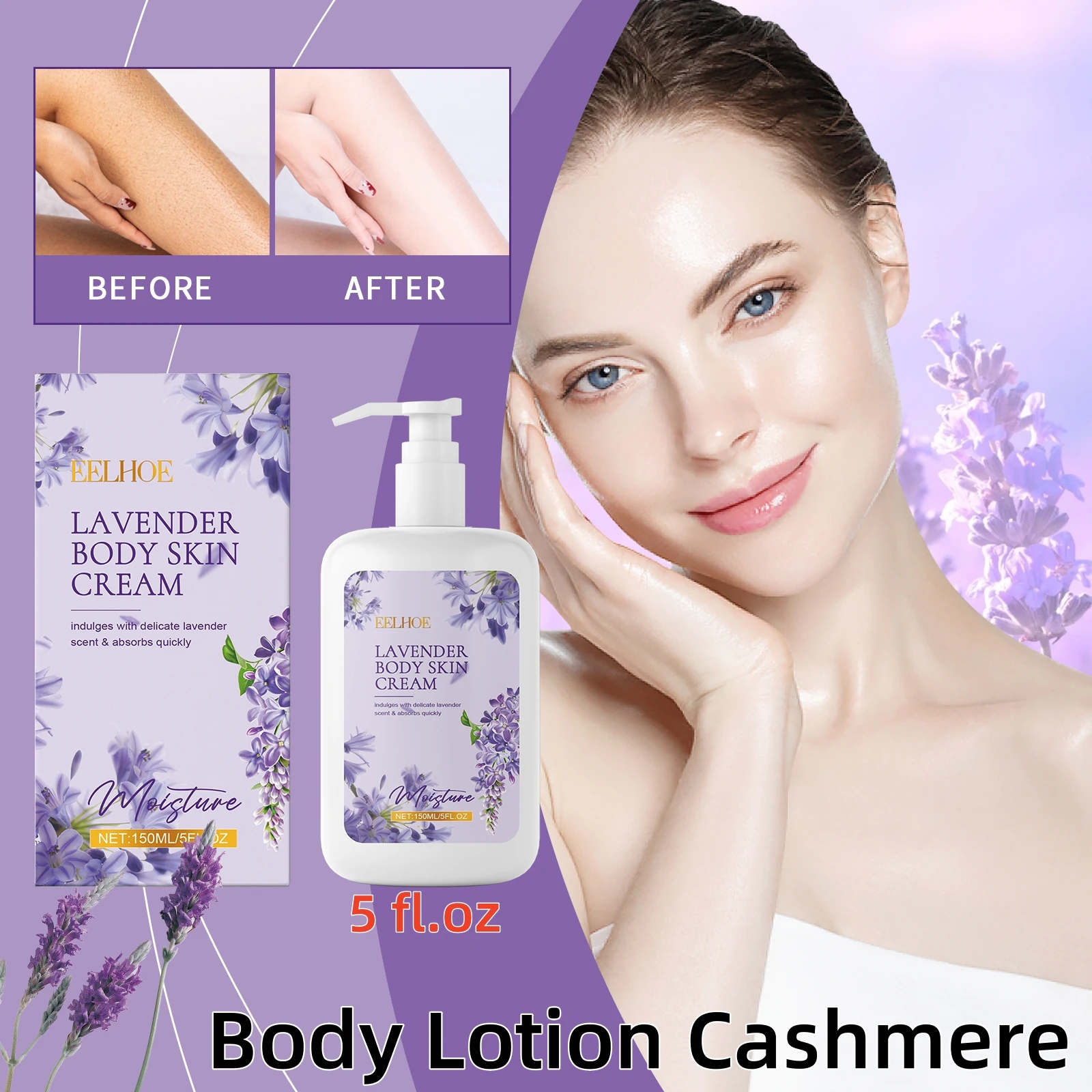 

Natural Body Lotion Lavender Cashmere,24-Hour Moisture Skin Care, Lightweight & Non-Greasy, Vegan Lavender Body Lotion, 5 fl oz