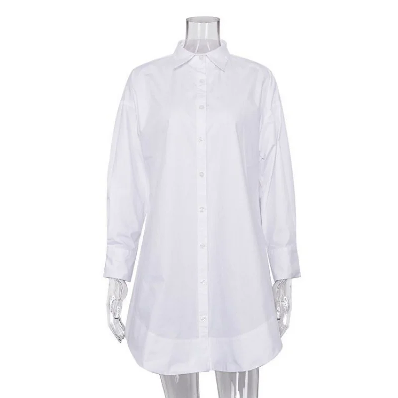 InsAutumn-Camisa blanca de manga larga con solapa para mujer, ropa holgada y elegante para ir al trabajo