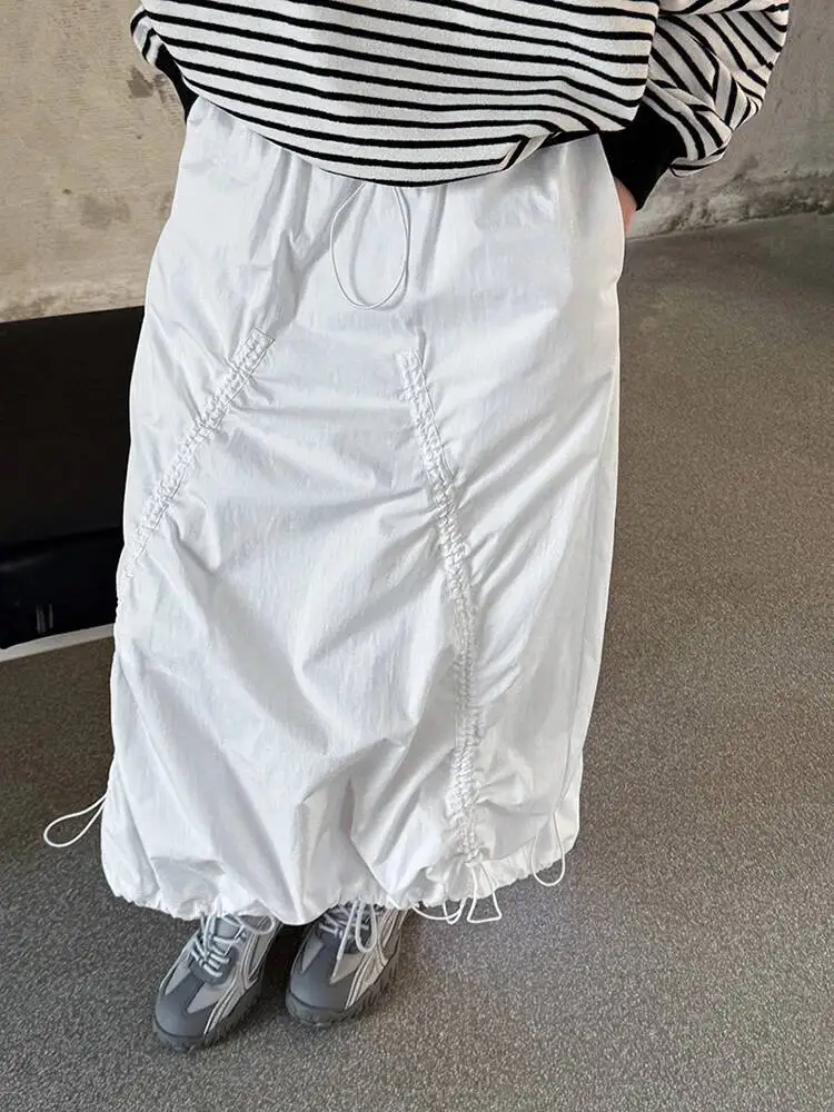 White Waist High Elastic Drawstring Irregular Casual Half-body Skirt Women Fashion New Spring Autumn 2026 1DHPZBT
