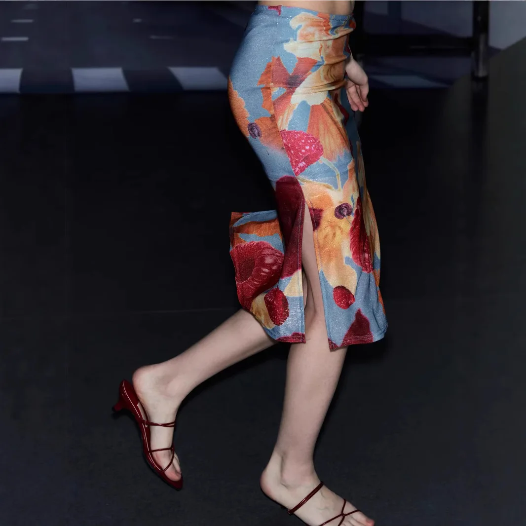 ผู้หญิงพิมพ์กระโปรงชายหาดฤดูร้อน Spice สาวเกาหลีฤดูร้อนวันหยุดสไตล์กระโปรง Patchwork Y2K Vintage Mini A-Line กระโปรง