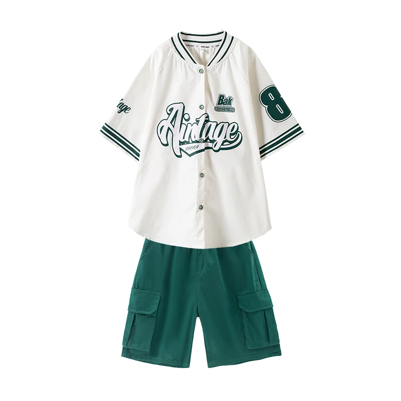 Ropa de Hip Hop de salón para niños, cárdigan de gran tamaño, camisa de béisbol, Tops, pantalones cortos Cargo verdes para niña, disfraz de baile de Jazz