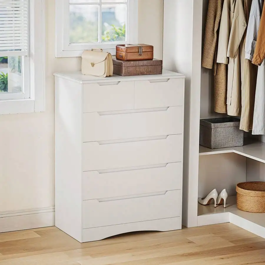 6 Drawer Dresser, Vanity De Maquillaje With Large Storage Furniture , Dresser For Bedroom With Embedded Handle, Tall Dresser And