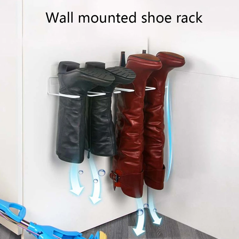 2 Set Wall Mounted Over the Door Shoe Rack Rustproof White Dropship