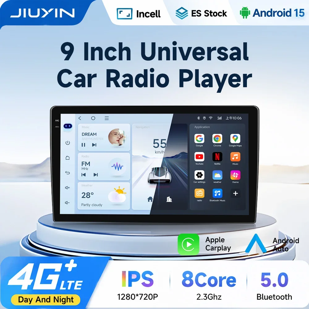 JIUYIN 9" Universelles Android-Autoradio GPS-Navi für Buick Excelle, OPEL Astra, Volkswagen, Nissan, Hyundai, KIA, Toyota, Wireless Carplay, Android Auto, Multimedia-Stereoanlage