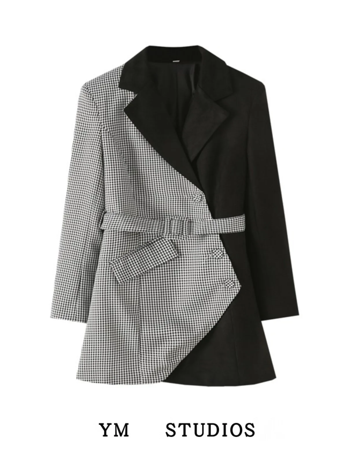 

American Design Sense Cheered Skirt Suit Sle Dr with Belt Spring Autumn Medium Length Outerwear Long Sve Suit Collar