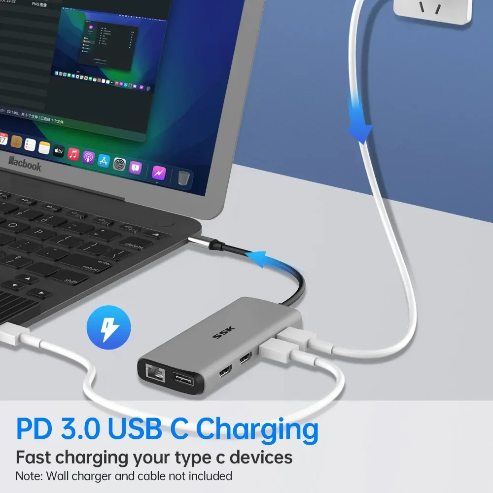 SSK Type-c 11-IN-1 USB C Док-станция DP Четырехэкранный преобразователь 4K60 Гц USB-C в HDMI для Huawei и Apple USB-адаптер