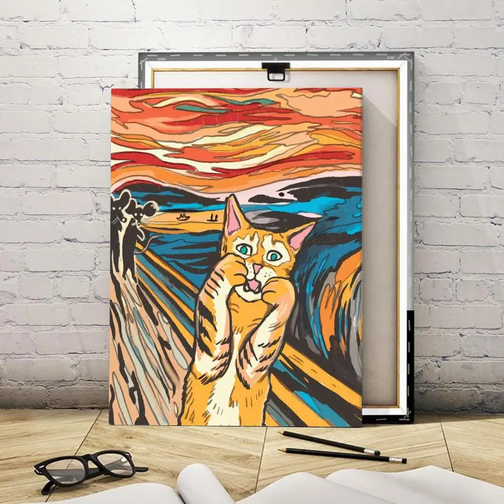 Famous E-Edvard M-Munch Abstract Scream Framed Wall Painting Canvas Art Poster Solid Wood Frame for Room Living Home Decor Gift