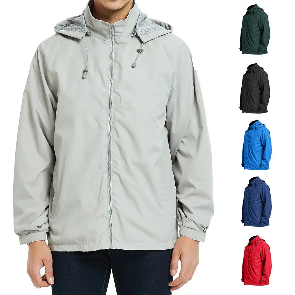 

Men's Outdoor Hooded Jaet Waterproof Windbreaker Casual Sle Zipper Decoration Polyester Fiber Long Sve Thiened Jaet