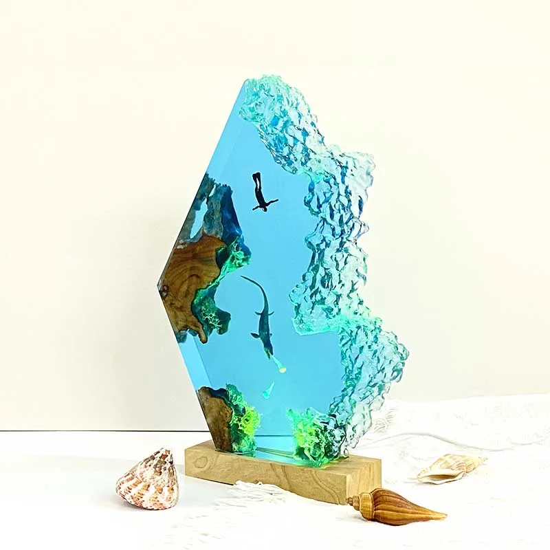 ジュラ紀探検テーマ樹脂ライトクリエイティブ芸術的な美しい夜の光クラフト装飾 USB テーブルランプモササウルス追跡