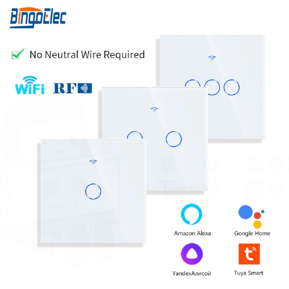 WiFi Smart Light Touch Switch Smart Life Glass Panel EU Wall Switch 2way No Neutral Wire Smart Home Alexa Google Home