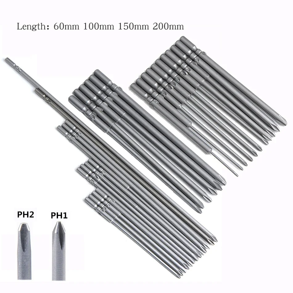

801 5mm Magnetic Round Shank Phillips Cross Head Screwdriver Bit Set Hand Tools Long 60mm PH00 PH1 PH2