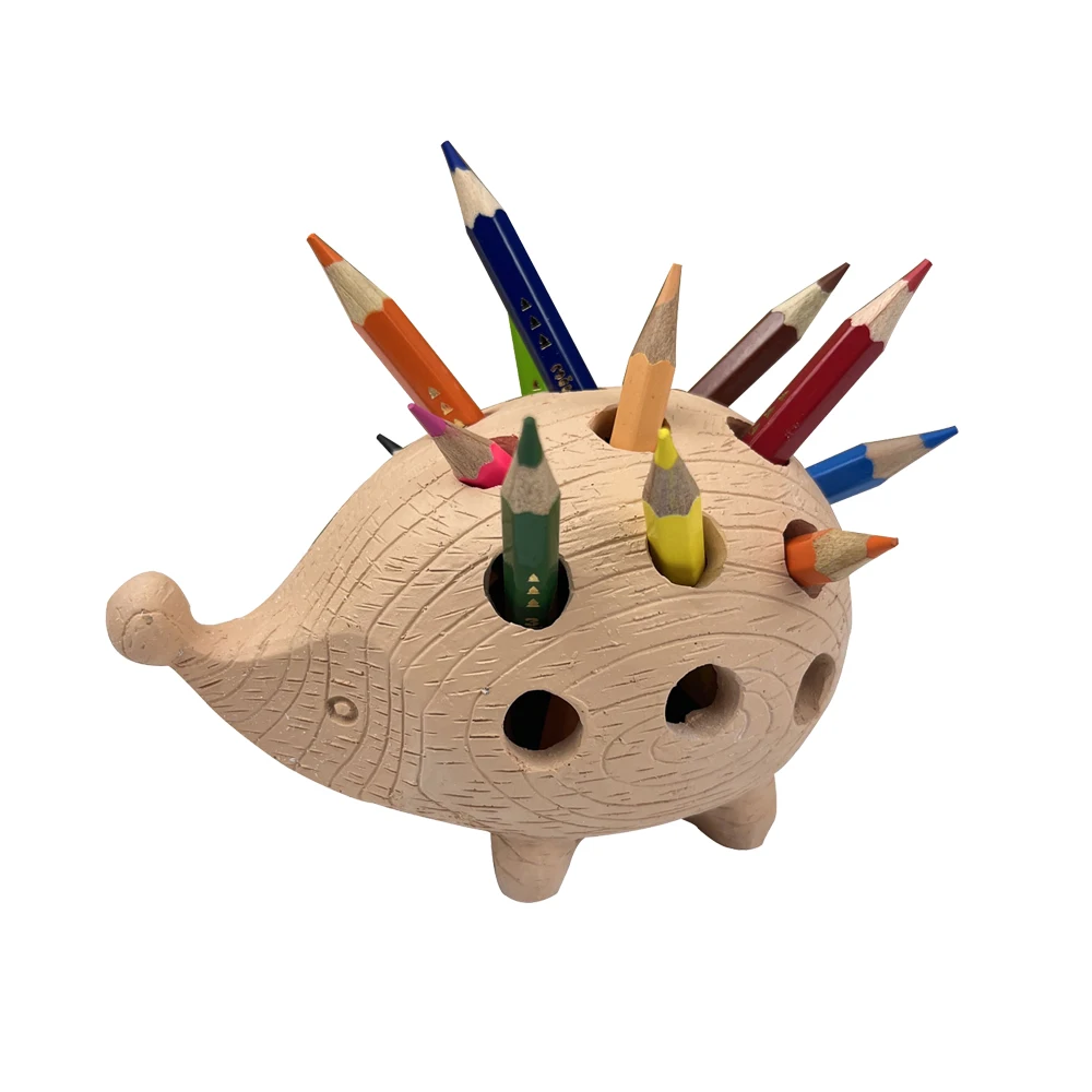 Adorable Hedgehog Pen Holder Resin Storage Ornament Creative Desktop Decor Stylish Tabletop Gift for Home and Office
