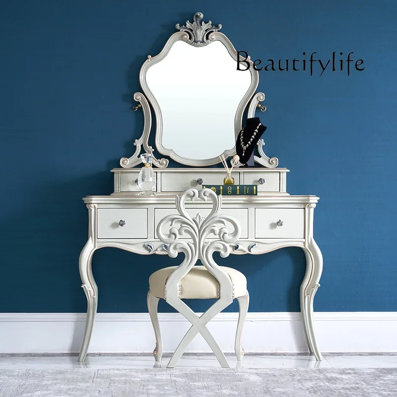 

W Solid Wood Dressing Table French Luxury Makeup Dressing Table European Style Modern Storage Vanitty Tocador Bedroom Furniture