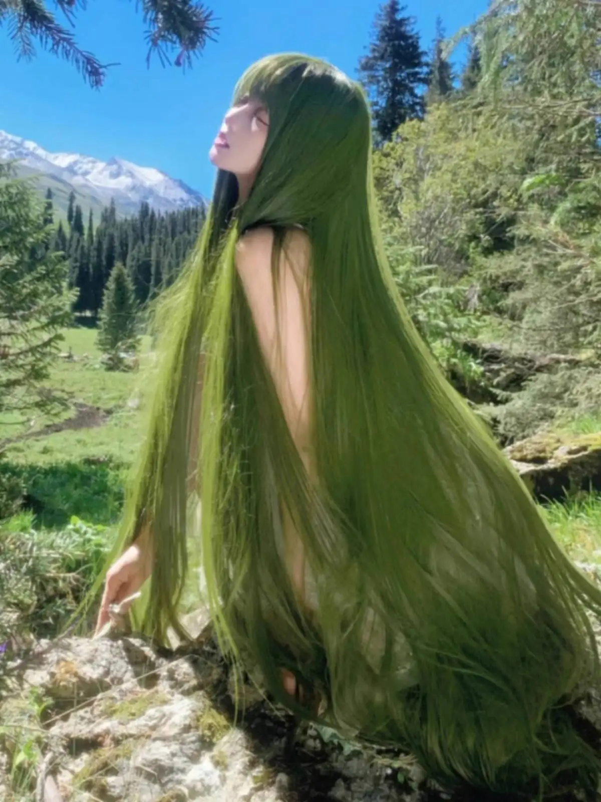 

Парик в стиле зеленого леса длиной 100 см для женщин, летний универсальный парик Лолиты для косплея и выставки в комиксов