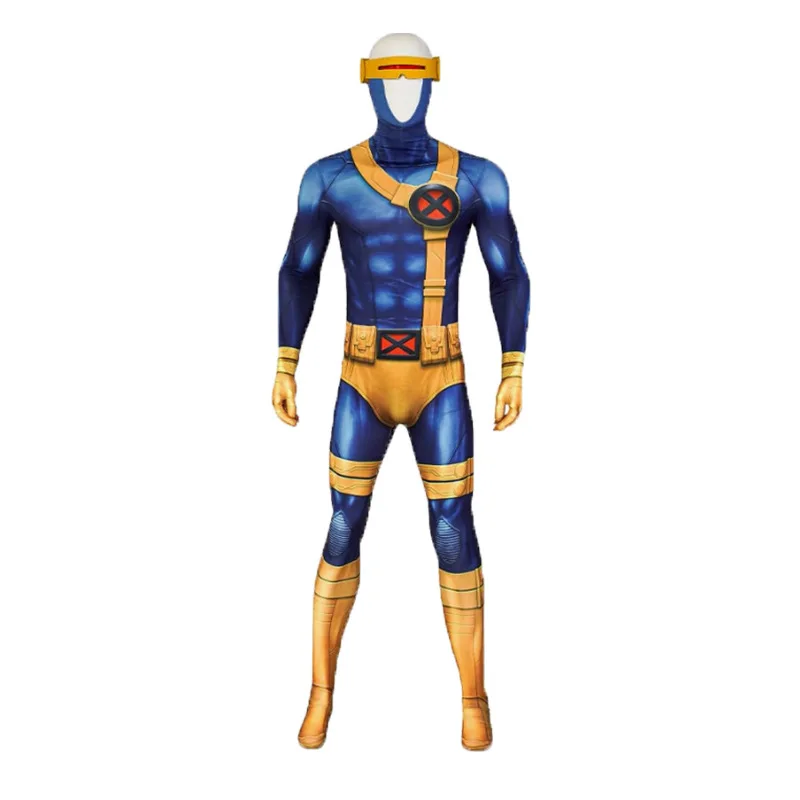 Cyclops Jumpsuit Cosplay Costume Long Sleeve Bodysuit Anime Characters Halloween Masquerade Carnival Party Outfit for Men