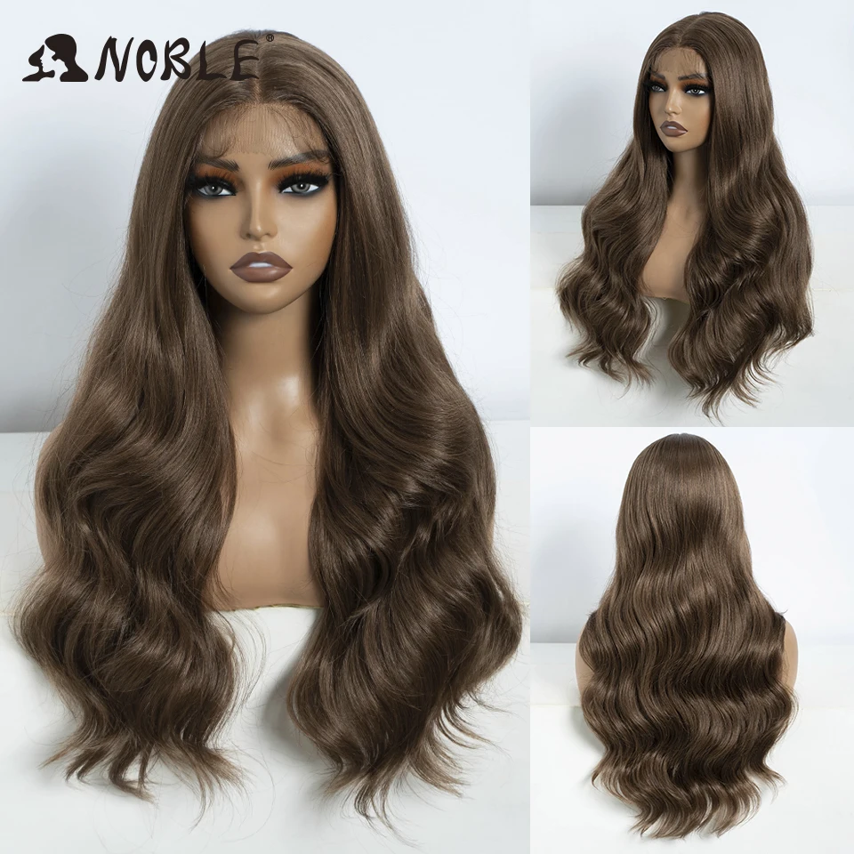 Noble Synthetic Lace Front Wig Long Wavy Wig 26 Inch Lace Part Body Wavy Lace Wig For Women Brown Ombre Blonde Cosplay Wig