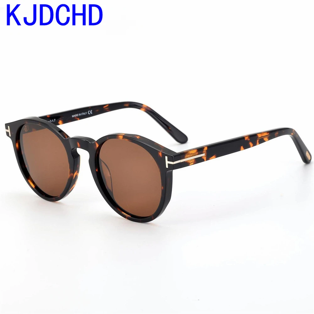 KJDCHD TF0591 Brand Designer Eyeglass Frame Women Acetate Round Rim Optical Myopia Sun Glasses Men Spectacle Tortoise Black