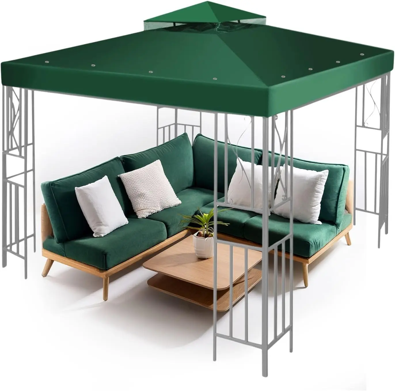

12'x12' Gazebo Replacement Canopy Top Cover (Green) Dual Tier with Plain Edge Polyester UV30 Water Resistant for Outdoor Garden