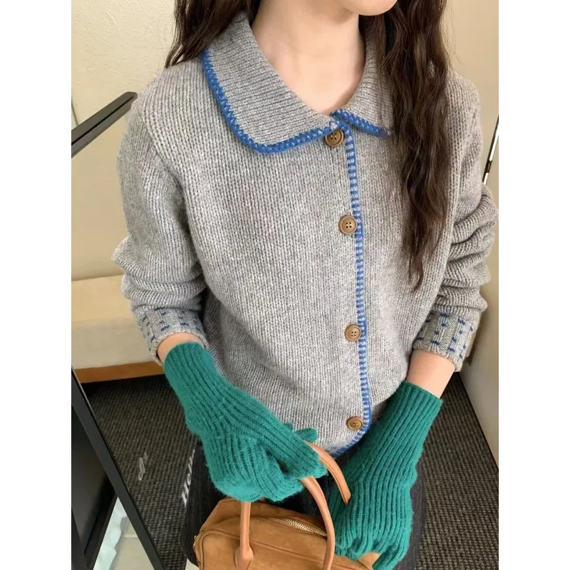 

Handmade Crochet Collar Single Breasted Knitted Jacket Women's Autumn and Winter Loose Top