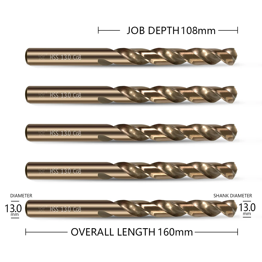 HUAZHICHUN 5PCS Size 13mm M42 8% Cobalt,Drill bit Set for Metal