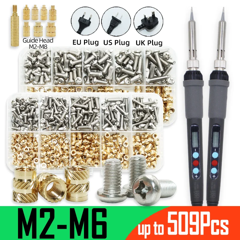 Brass Threaded Insert Nut and Bolt Heat Set Inserts Soldering Iron Tip Head Phillips Machine Screw Copper Nuts for Computer Game