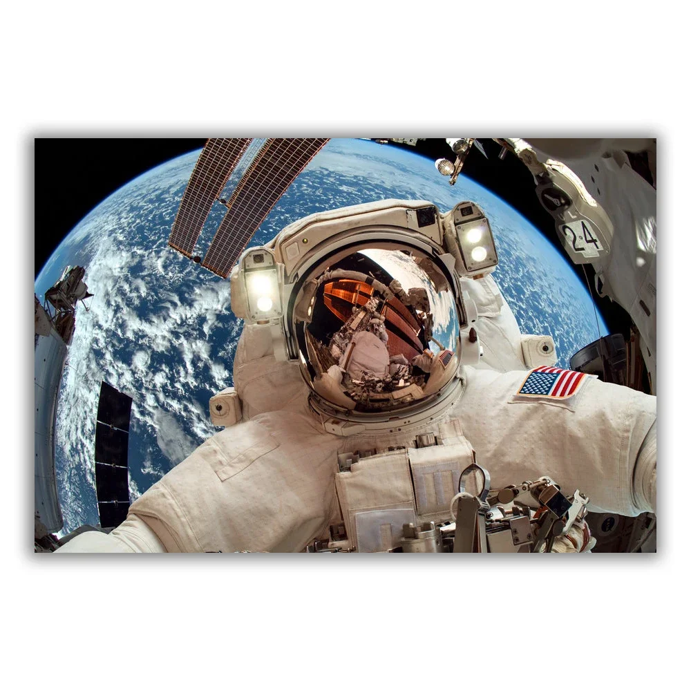 HT074 Spectacular Universe Earth And Moon Space Station Astronaut Silk Fabric Poster Art Decor Indoor Painting Gift