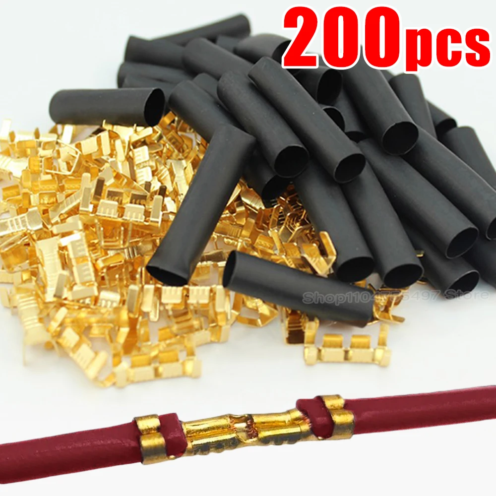 Copper Electrical Wire Connectors Set U-Shaped Crimp Terminals for Fast Wiring Cable Lock 0.5-1.5mm² with Heat Shrink Tube Kits